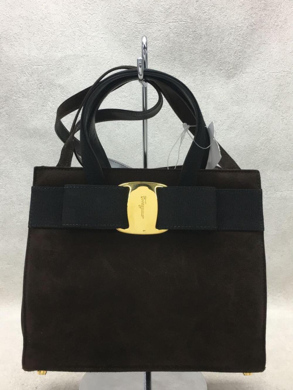 Salvatore Ferragamo Vara Ribbon Handbag Suede Brown